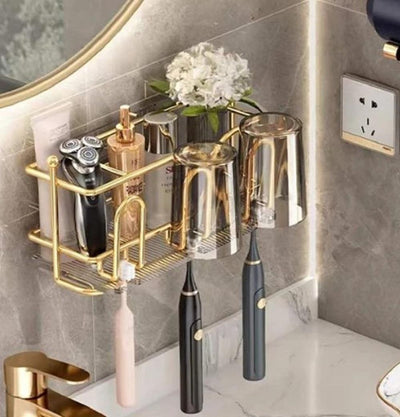 Golden Wall Mounted Toothbrush Holder Rack