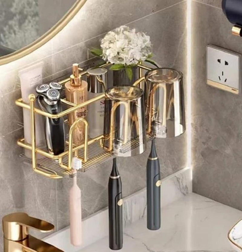 Golden Wall Mounted Toothbrush Holder Rack