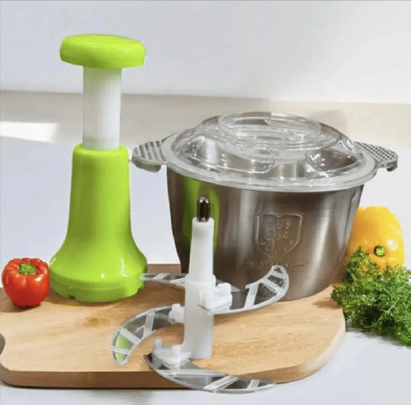 2.0 Litre Manual Meat & Veg Push Chopper with Stainless Steel Bowl
