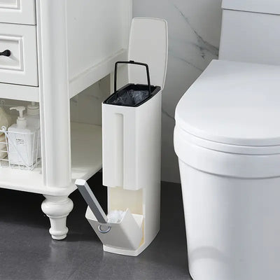 Modern Toilet Brush & Trash Can Set White