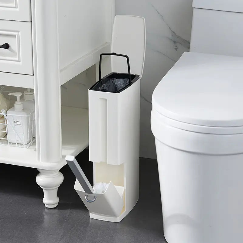 Modern Toilet Brush & Trash Can Set White